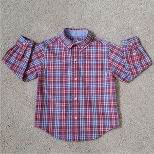 Janie and Jack Red and White Plaid Button Down Shirt